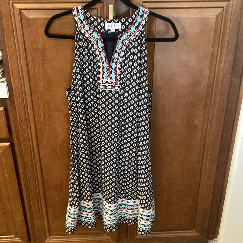 THML Navy and White Geometric Midi Dress